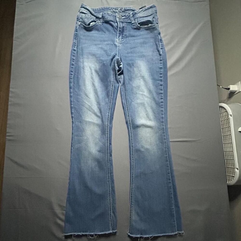 Copperfish Embellished Flare Jeans Raw Hem Y2K